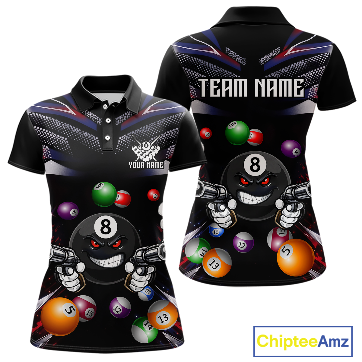 Custom Funny American Flag 8 Ball Pool Shirt for Women Billiard Jersey Polo & 1/4 Zip Billiard Shirt BHT16