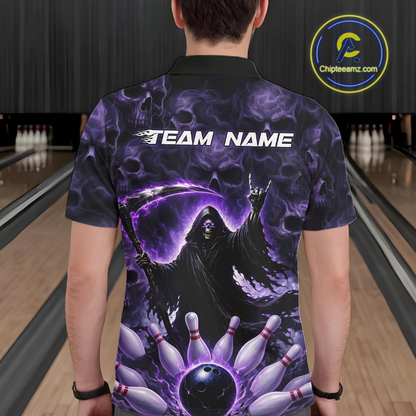 Custom Grim Reaper Bowling Shirt for Men Skull Pattern Bowling Jersey Polo &1/4 Zip QZT978