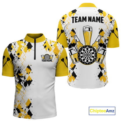 Custom Funny Beer Dart Shirt Argyle Dart Team Jersey for Men Dartboard Polo & Quarter-Zip Shirts DHT14