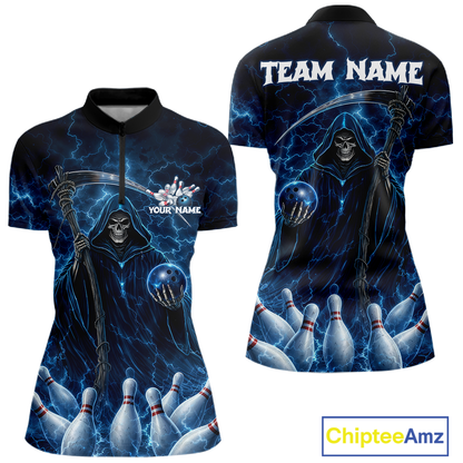 Blue Thunder Lightning Bowling Shirt for Women Bowling League Jersey Polo & Quarter-Zip Bowling Outfit QZT932