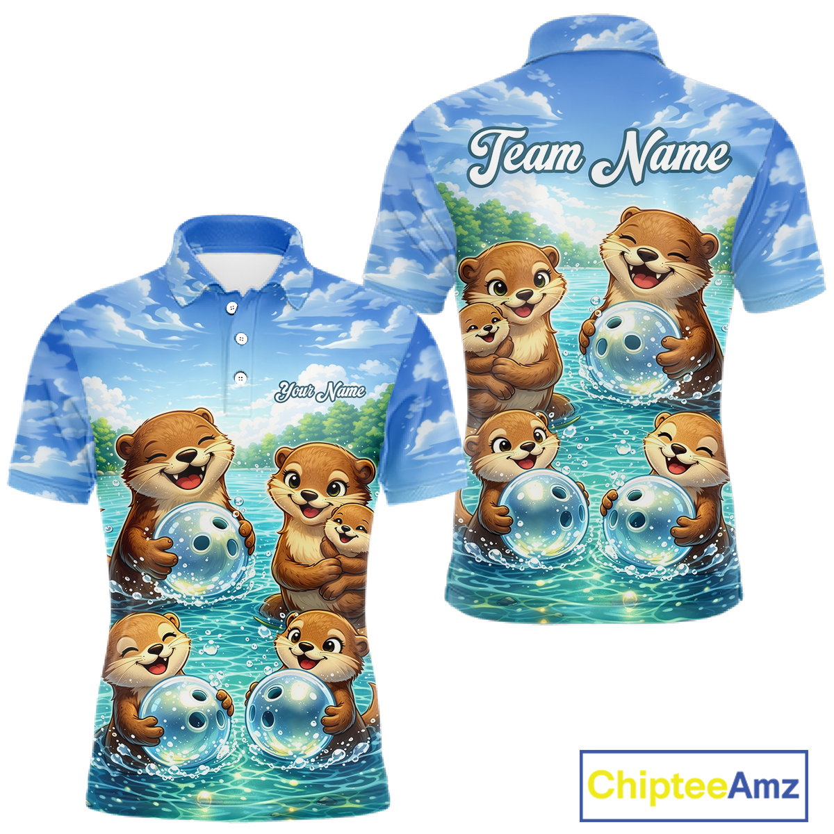 Custom Funny Otter Family Bowling Shirt DNA Bowling League Polo & 1/4-Zip Bowling Outfit for Men QZT933