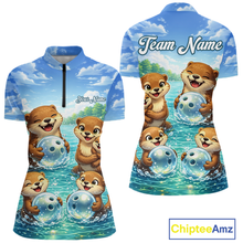 Load image into Gallery viewer, Custom Funny Otter Family Bowling Shirt DNA Bowling League Polo &amp; 1/4-Zip Bowling Outfit for Women QZT933