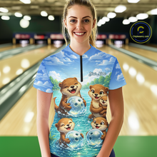 Load image into Gallery viewer, Custom Funny Otter Family Bowling Shirt DNA Bowling League Polo &amp; 1/4-Zip Bowling Outfit for Women QZT933