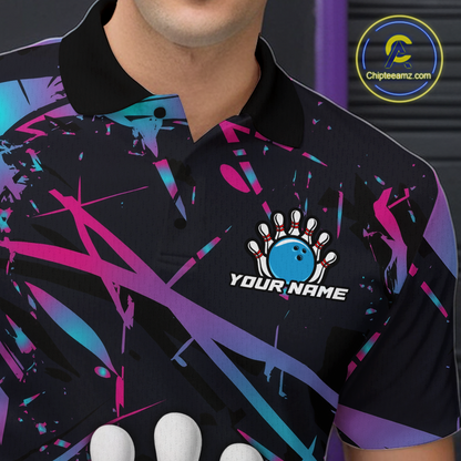 Custom Blue & Pink Funny Bowling with Food Bowling Shirt Bowling Jersey for Men QZT797