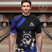 Load image into Gallery viewer, Custom Blue Ugly Raccoon Bowling Shirt for Men Bowling League Polo &amp; Quarter-Zip Gift QZT853