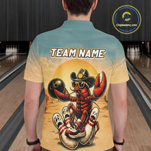 Load image into Gallery viewer, Person wearing a shirt with a crawfish bowling design and 'Team Name' text at a bowling alley.