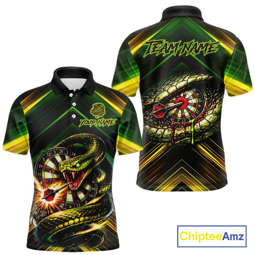 Yellow & Green Cobra Snake Dart Shirts for Men Custom Dart Team Jersey Polo & 1/4-Zip Dart Outfit DHT22