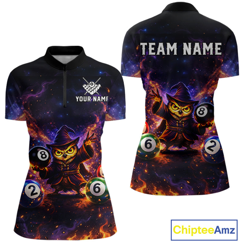 Custom Owl Witch Billiard Shirt for Women 8 Ball Billiard Jersey Pool Shirt Polo & 1/4 Zip Unisex BHT3