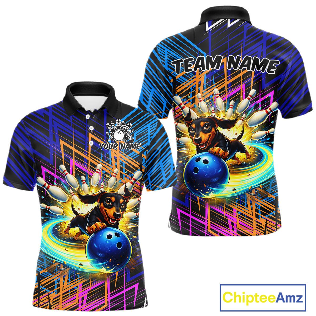 Multicolor Funny Dachshund Bowling Shirt Custom Bowling Team Jersey for Men Polo & Quarter-Zip Bowling Outfit QZT941