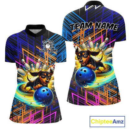Funny Dachshund Bowling Shirt Custom Bowling Team Jersey for Women Polo & 1/4-Zip Bowling Outfit QZT941