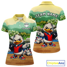 Load image into Gallery viewer, Front and back view mockup with a cartoon duck character and customizable text on a white background.