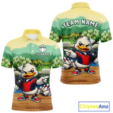 Load image into Gallery viewer, Front and back view mockup with a cartoon duck character and customizable text on a white background.