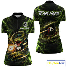 Load image into Gallery viewer, Custom Green Cobra Snake Billiard Jersey for Women 8 Ball Billiard Shirt for Team Polo &amp; 1/4 Zip BHT8