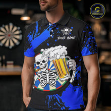Load image into Gallery viewer, Custom Blue Skeleton Dart Jersey for Team Polo &amp; 1/4 Zip Beer Dartboard Shirts Dart Jerseys Gift for Men DHT3