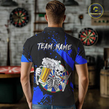 Load image into Gallery viewer, Custom Blue Skeleton Dart Jersey for Team Polo &amp; 1/4 Zip Beer Dartboard Shirts Dart Jerseys Gift for Men DHT3