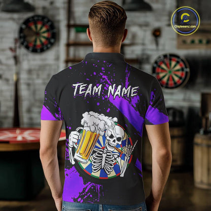 Custom Purple Skeleton Dart Jersey for Team Polo & 1/4 Zip Beer Dartboard Shirts Dart Jerseys Gift for Men DHT3