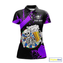 Load image into Gallery viewer, Custom Purple Skeleton Dart Jersey for Team Polo &amp; 1/4 Zip Beer Dartboard Shirts Dart Jerseys Gift for Women DHT3