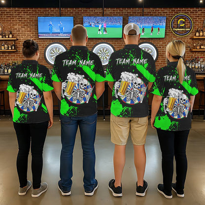 Custom Green Skeleton Dart Jersey for Team Polo & 1/4 Zip Beer Dartboard Shirts Dart Jerseys Gift for Men DHT3