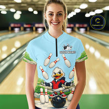 Load image into Gallery viewer, Personalized Funny Duck Bowling Team Shirt for Women Bowling Jersey Performance Polo &amp; 1/4-Zip QZT45