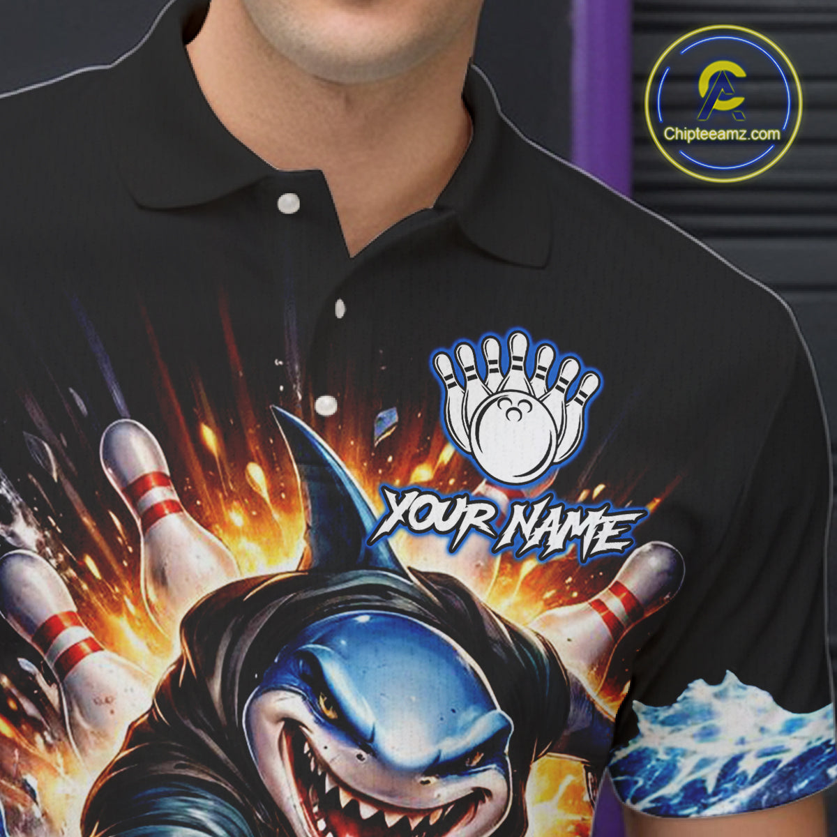 Personalized Funny Shark Bowling Team Shirt Bowling Jersey for Men Polo & Quarter-Zip QZT948