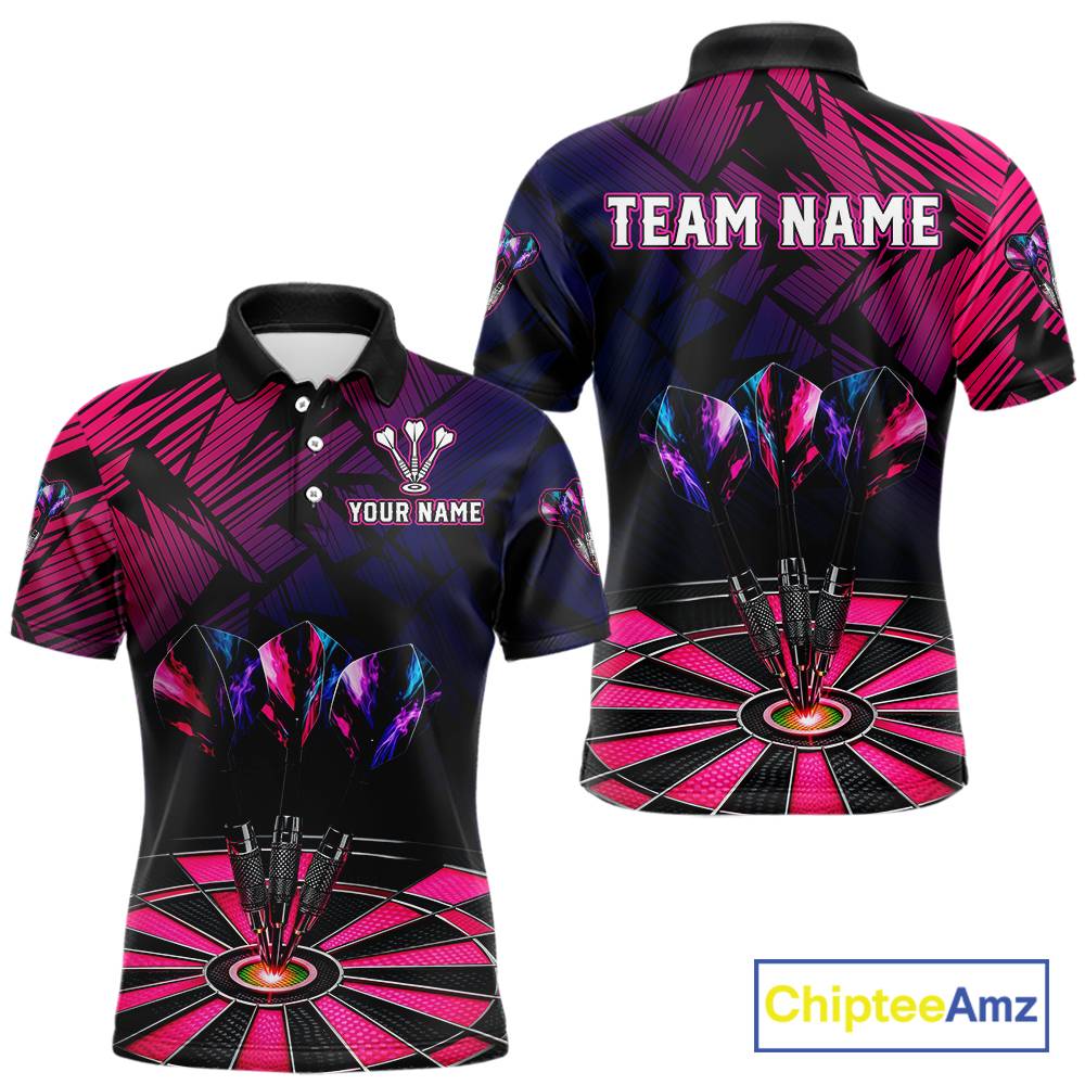 Personalized Pink Dart Shirt for Men Team Dart Jersey Dartboard Shirt Polo & Quarter-Zip DHT12
