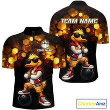 Load image into Gallery viewer, Custom Black &amp; Gold Funny Duck Bowling Shirt for Men Bowling Jersey League for Couples QZT872