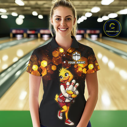 Custom Black & Gold Funny Duck Bowling Shirt for Women Bowling Jersey League for Couples QZT873