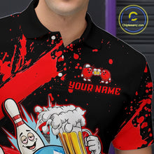 Load image into Gallery viewer, Custom Red Funny Beer Bowling Shirt for Men Bowling League Jersey Polo 1/4 Zip Bowling Outfit QZT822