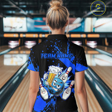 Load image into Gallery viewer, Custom Blue Funny Beer Bowling Shirt for Women Bowling League Jersey Polo 1/4 Zip Bowling Outfit QZT822