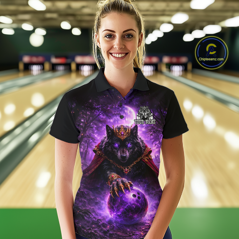 Personalized Night Realm King Wolf Bowling Shirt Crown Bowling Jersey for Women QZT961
