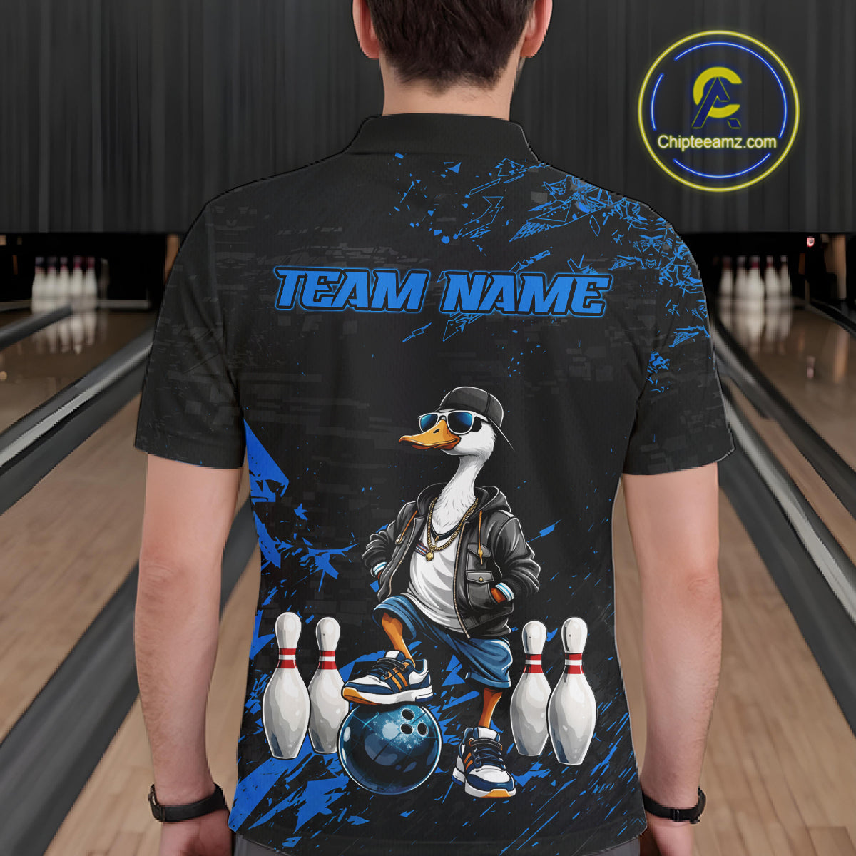 Personalized Blue Funny Goose Bowling Team Shirt for Men Bowling League Jersey Polo & 1/4-Zip QZT877