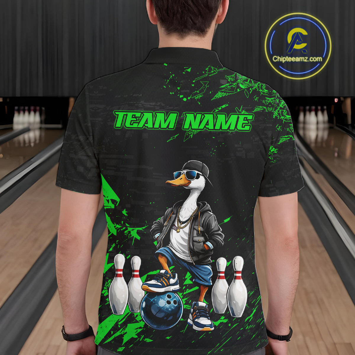Personalized Green Funny Goose Bowling Team Shirt for Men Bowling League Jersey Polo & 1/4-Zip QZT877