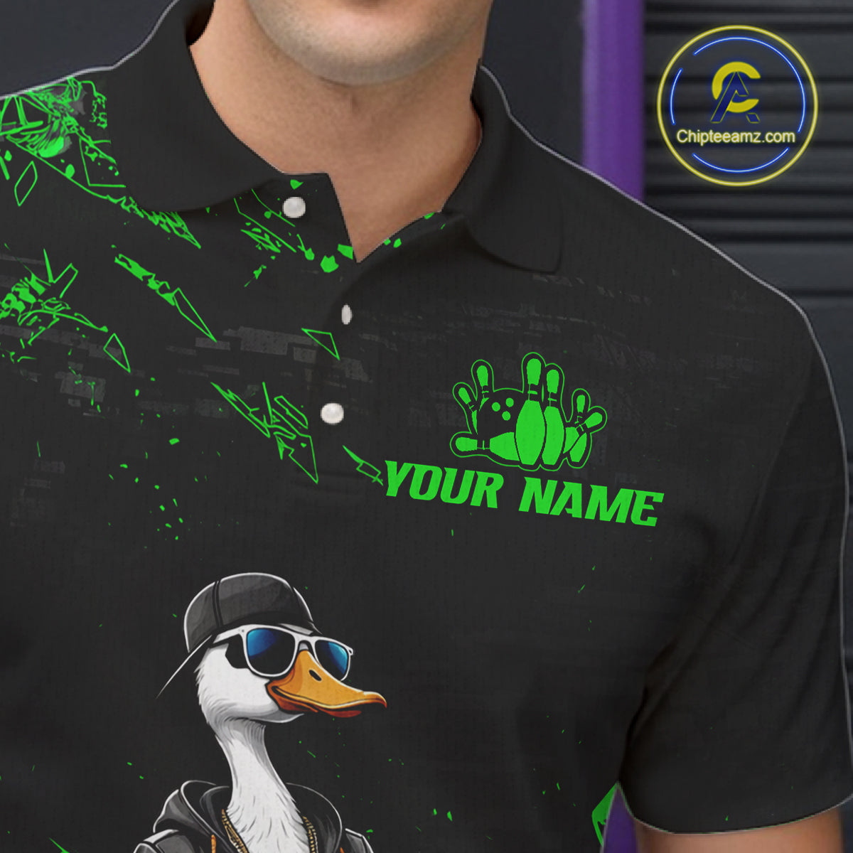 Personalized Green Funny Goose Bowling Team Shirt for Men Bowling League Jersey Polo & 1/4-Zip QZT877