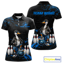 Load image into Gallery viewer, Personalized Blue Funny Goose Bowling Team Shirt for Women Bowling League Jersey Polo &amp; 1/4-Zip QZT877