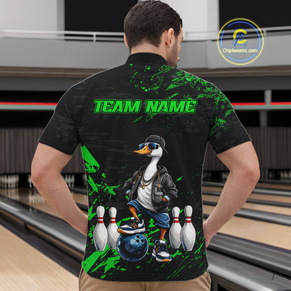 Personalized Green Funny Goose Bowling Team Shirt for Men Bowling League Jersey Polo & 1/4-Zip QZT877