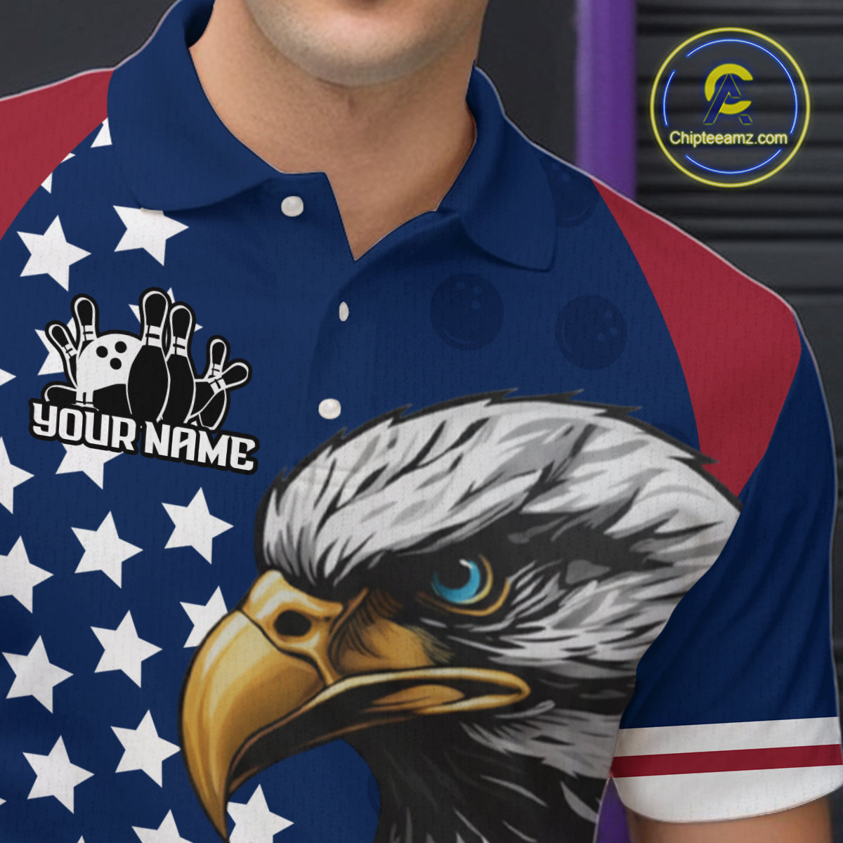 Custom US Flag Eagle Bowling Team Shirt for Men Bowling League Jersey Polo & Quarter-Zip QZT816