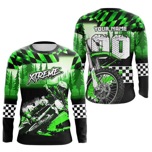 Personalized Green Motocross Jersey for Adult Kids Extreme Racing Shirt UPF30+ Dirt Bike Clothes MHT125