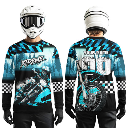 Personalized Turquoise Motocross Jersey for Adult Kids Extreme Racing Shirt UPF30+ Dirt Bike Clothes MHT125