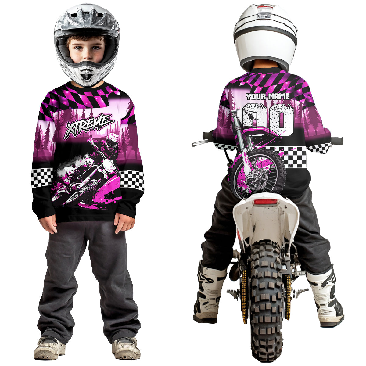 Personalized Pink Motocross Jersey for Adult Kids Extreme Racing Shirt UPF30+ Dirt Bike Clothes MHT125