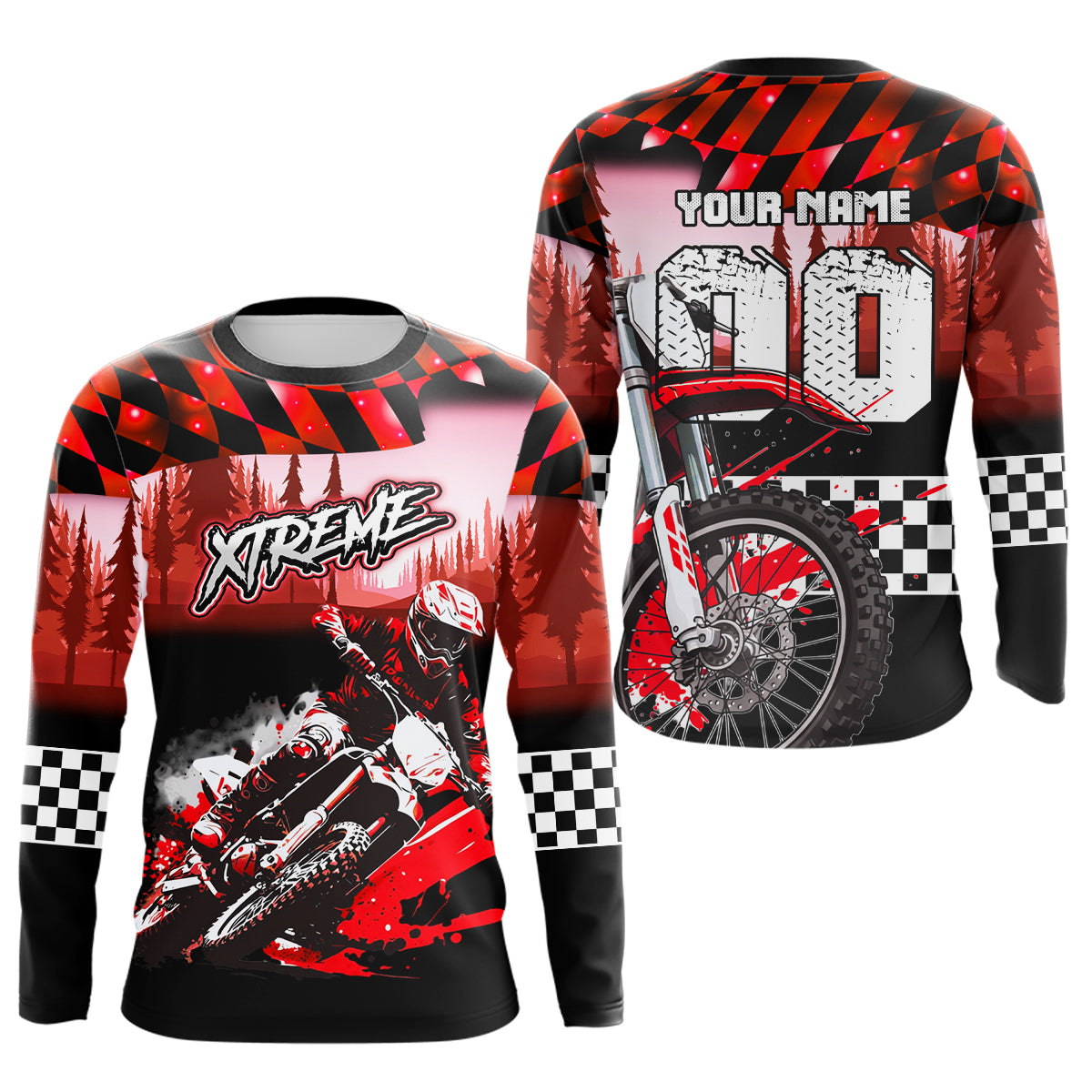 Personalized Red Motocross Jersey for Adult Kids Extreme Racing Shirt UPF30+ Dirt Bike Clothes MHT125