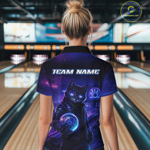 Load image into Gallery viewer, Personalized Neon Cat Bowling Shirt for Women Bowling Team Polo &amp; Quarter-Zip Bowling Outfit QZT884