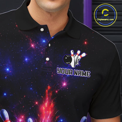 Personalized Galaxy Bowling Shirt Polo & 1/4-Zip for Men Bowling Jersey League QZT837