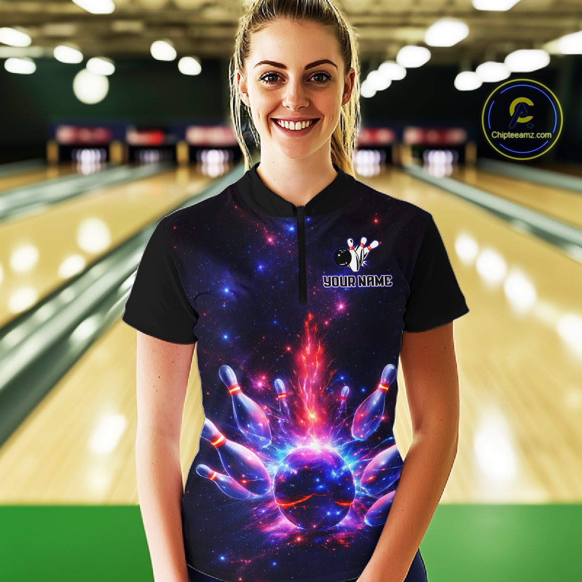 Personalized Galaxy Bowling Shirt Polo & 1/4-Zip for Women Bowling Jersey League QZT837