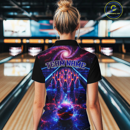 Personalized Galaxy Bowling Shirt Polo & 1/4-Zip for Women Bowling Jersey League QZT837