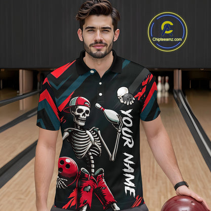 Custom Red Skull Bowling Team Shirt for Men Polo & 1/4 Zip Bowling League Jersey Bowling Unisex QZT794