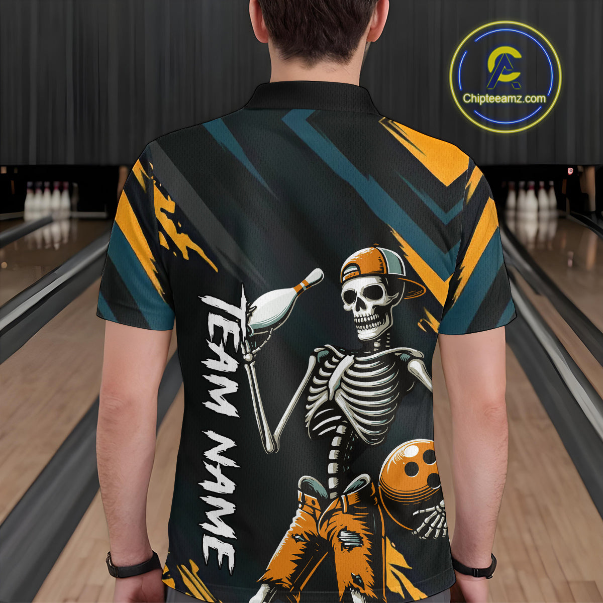 Custom Yellow Skull Bowling Team Shirt for Men Polo & 1/4 Zip Bowling League Jersey Bowling Unisex QZT794