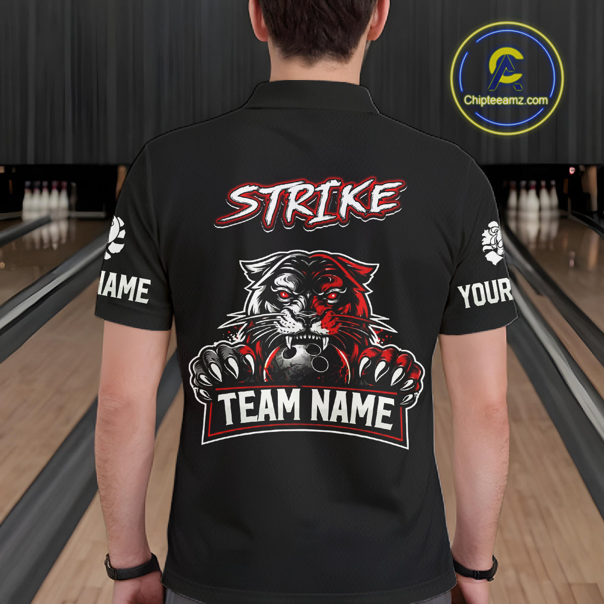 Custom Red & White Tiger Bowling Team Jersey for Men Bowling Shirt Polo & 1/4 Zip Bowling Outfit QZT841
