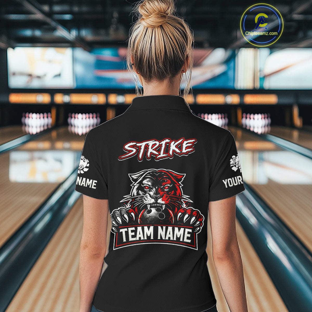Custom Red & White Tiger Bowling Team Jersey for Women Bowling Shirt Polo & 1/4 Zip Bowling Outfit QZT841