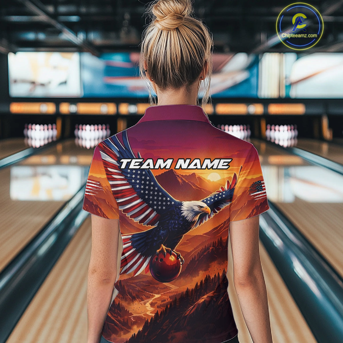 Custom American Eagle Bowling Shirt for Women Sunset Bowling Jersey Patriotic QZT975