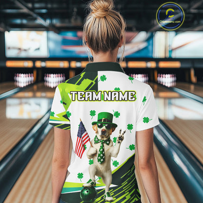 Custom Green Funny Golden Retriever Dog Bowling Shirt Samrock Pattern Bowling St. Patrick Day for Women QZT936